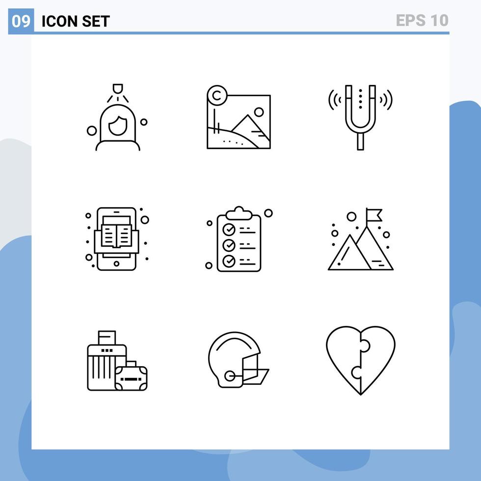 Set of 9 Modern UI Icons Symbols Signs for check list online concert mobile reference Editable Vector Design Elements