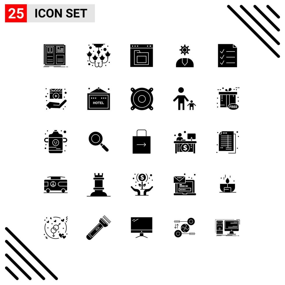 Modern Set of 25 Solid Glyphs Pictograph of service customer decorate call folder Editable Vector Design Elements