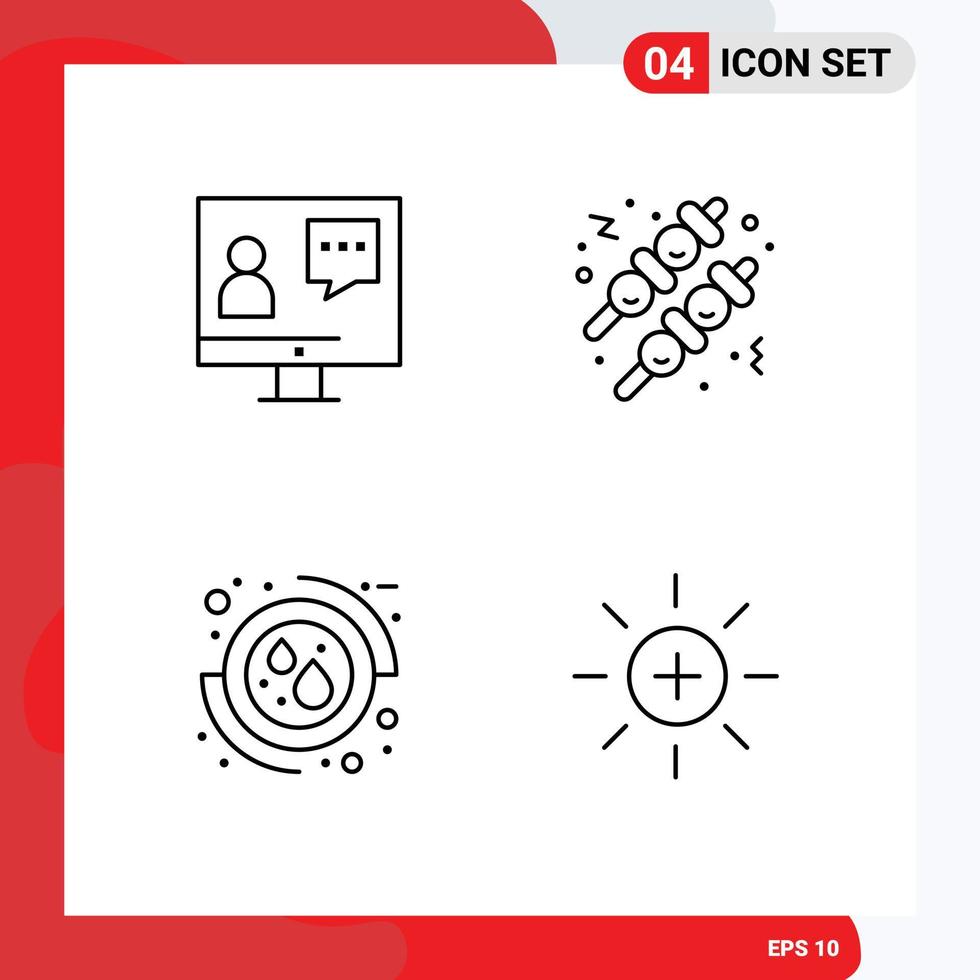 4 User Interface Line Pack of modern Signs and Symbols of communication health online food care Editable Vector Design Elements