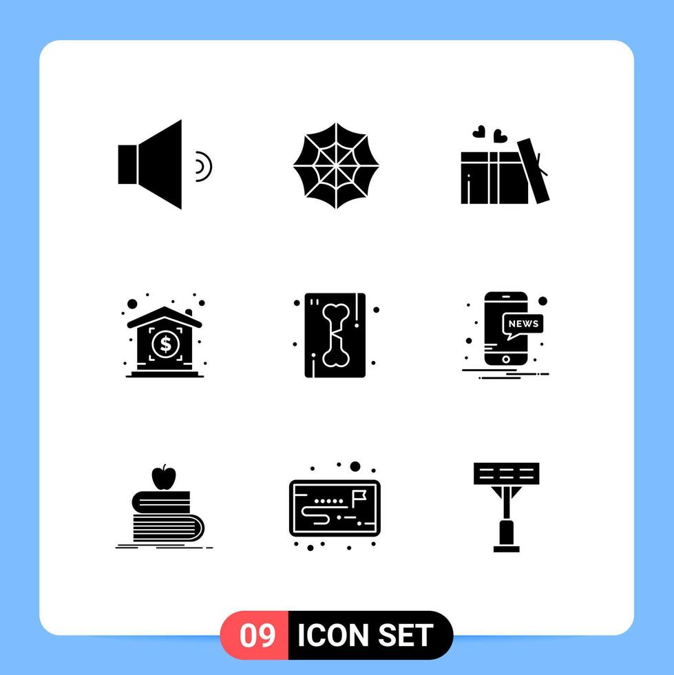 Pack of 9 Modern Solid Glyphs Signs and Symbols for Web Print Media such as mobile ray heart line property Editable Vector Design Elements