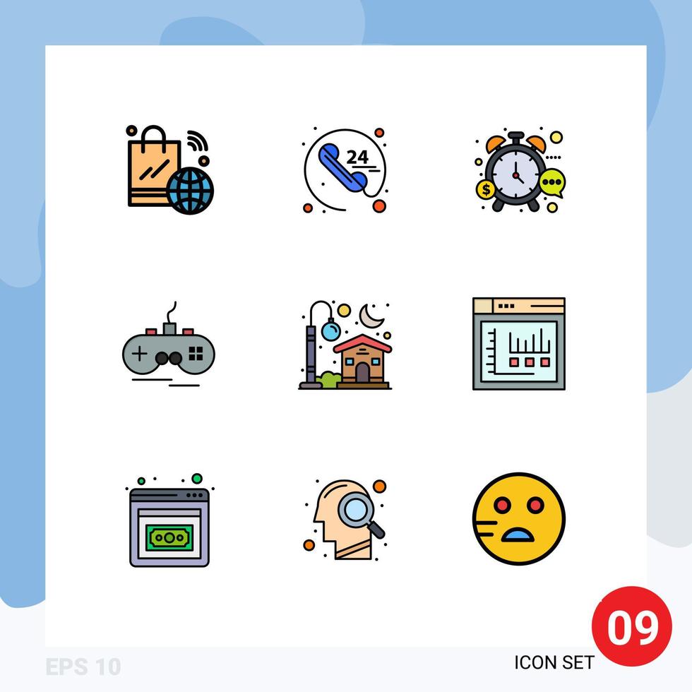 Stock Vector Icon Pack of 9 Line Signs and Symbols for gamepad wireless service joystick time Editable Vector Design Elements