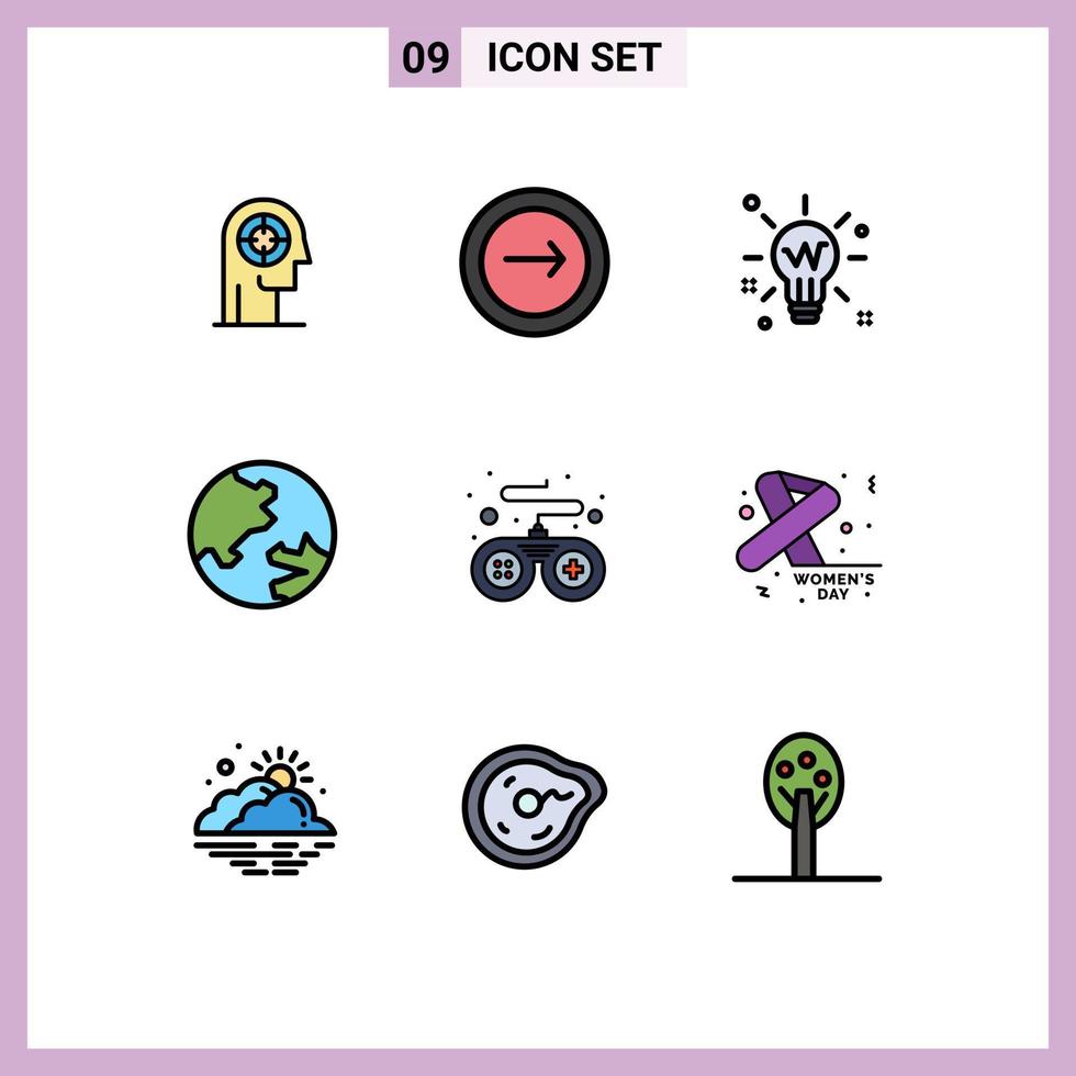 User Interface Pack of 9 Basic Filledline Flat Colors of geography earth mobile glow idea Editable Vector Design Elements