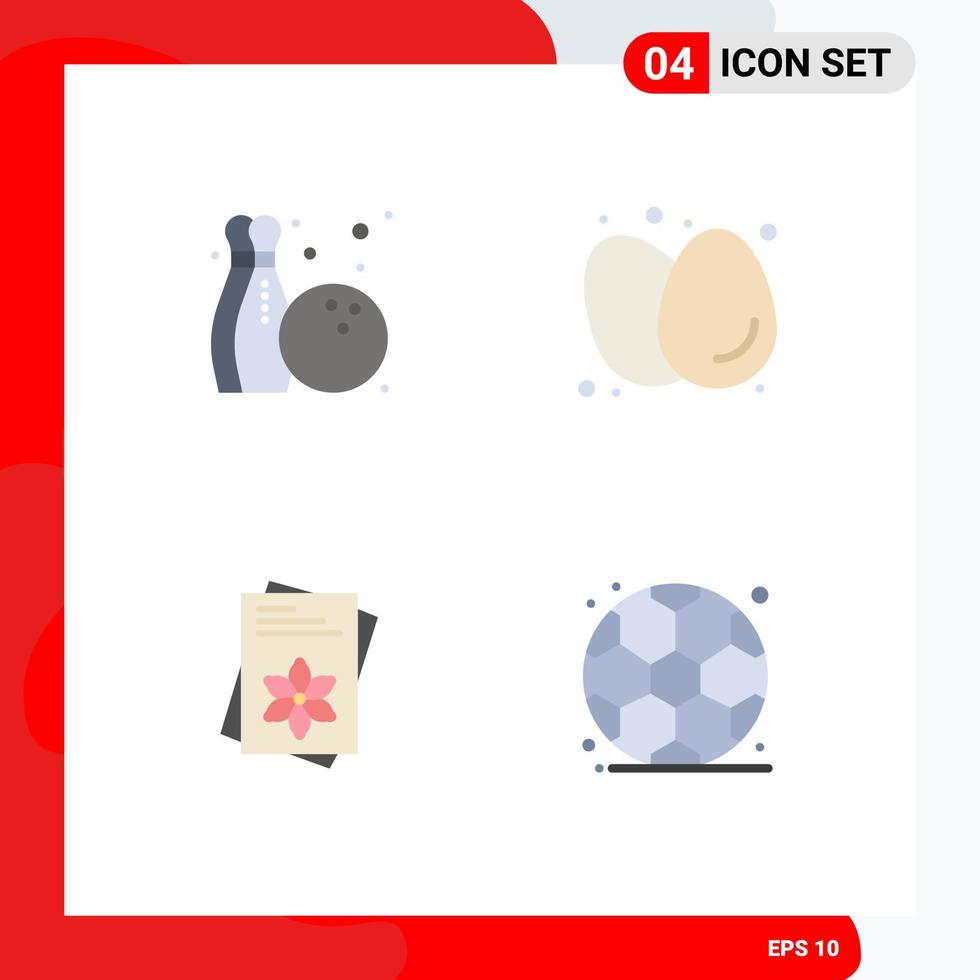4 Thematic Vector Flat Icons and Editable Symbols of bowling file boiled eggs eggs spring Editable Vector Design Elements