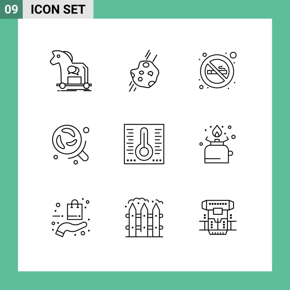 paquete de iconos de vector de stock de 9 signos y símbolos de línea para elementos de diseño de vector editables de signo de laboratorio espacial de investigación de mercurio