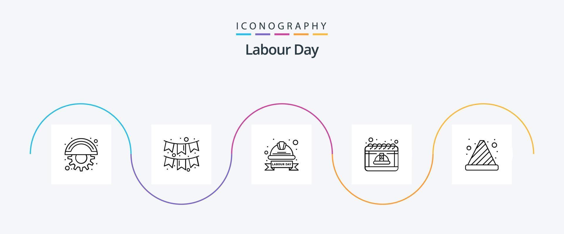 Labour Day Line 5 Icon Pack Including cap. labor. cap. day. labour badge vector