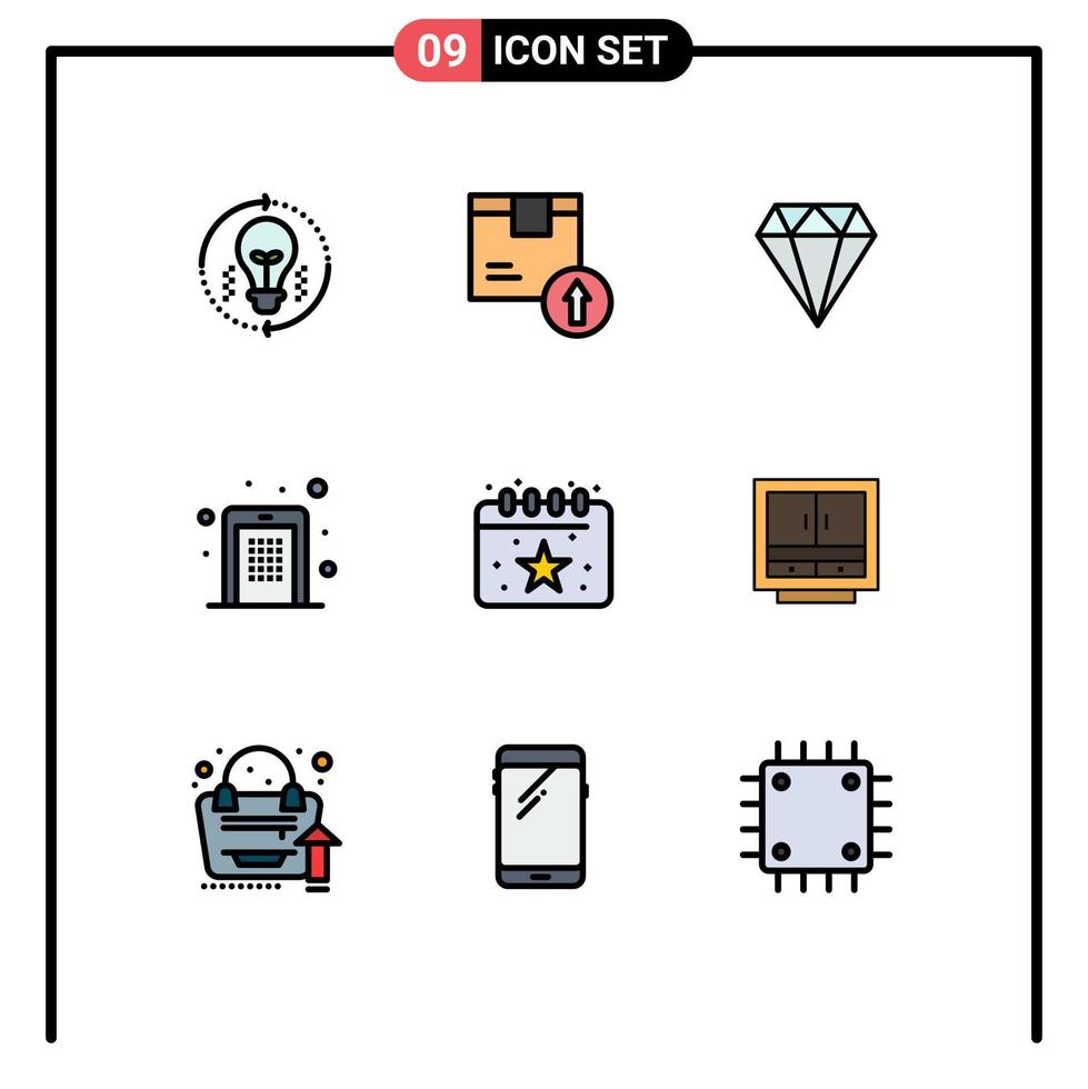 Set of 9 Vector Filledline Flat Colors on Grid for pin code logistic access jewelry Editable Vector Design Elements