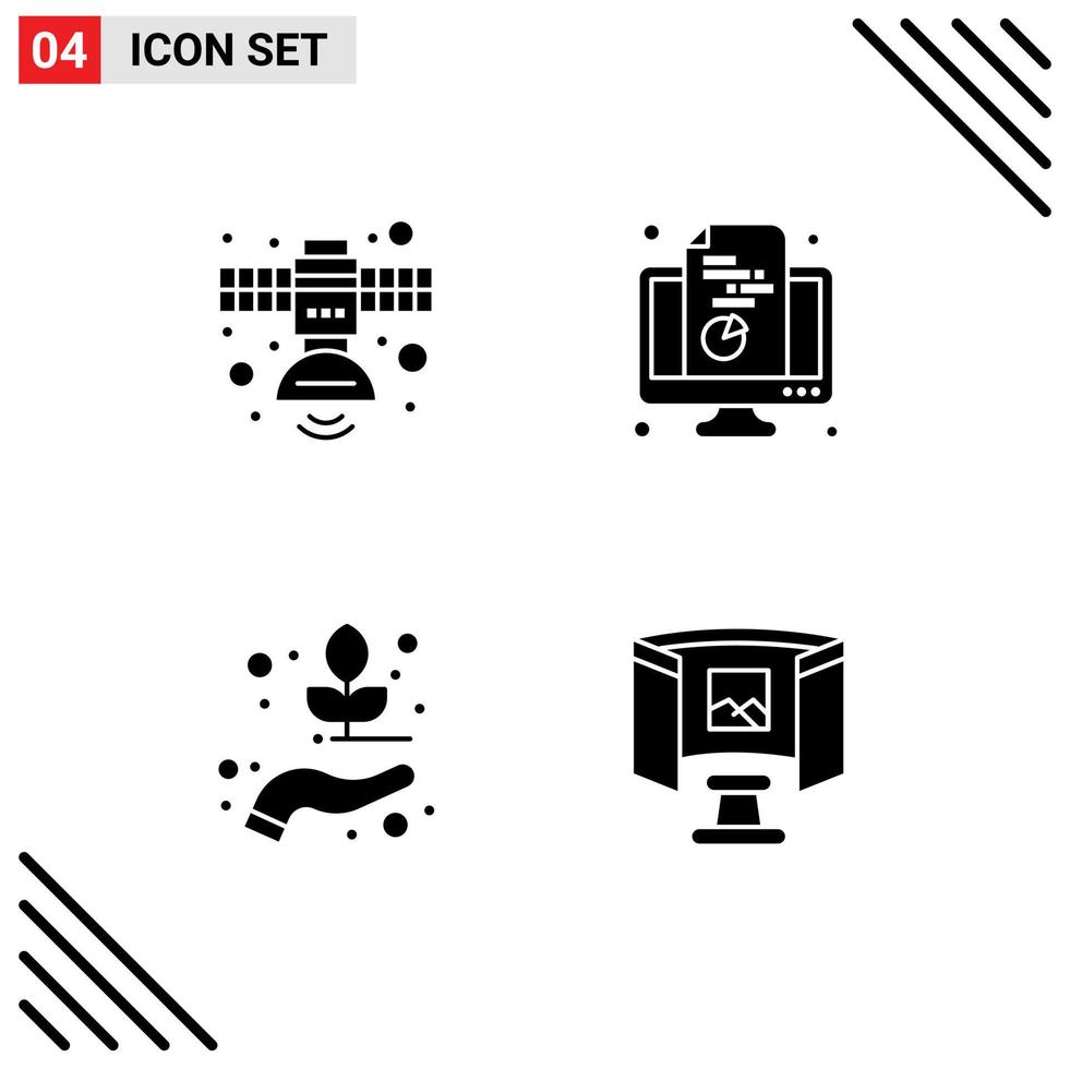 4 Universal Solid Glyphs Set for Web and Mobile Applications communication document space computer nature Editable Vector Design Elements