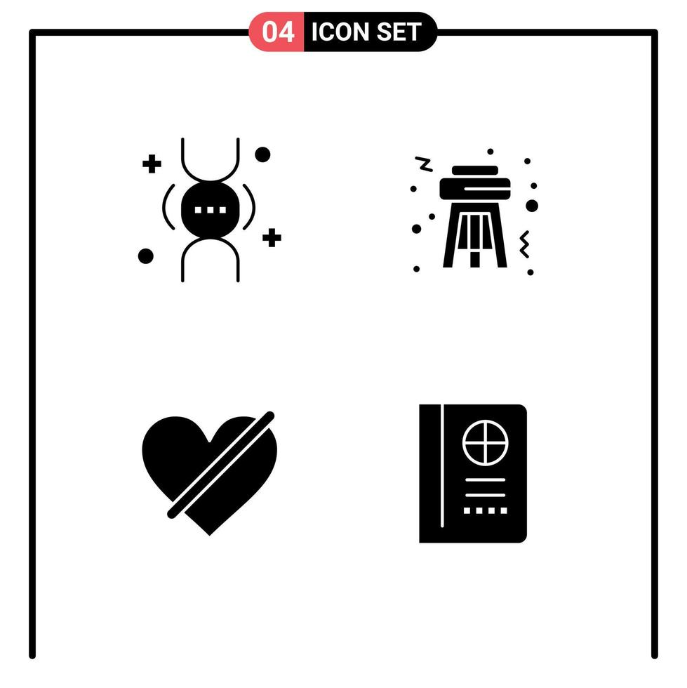 4 User Interface Solid Glyph Pack of modern Signs and Symbols of dna heart life party like Editable Vector Design Elements