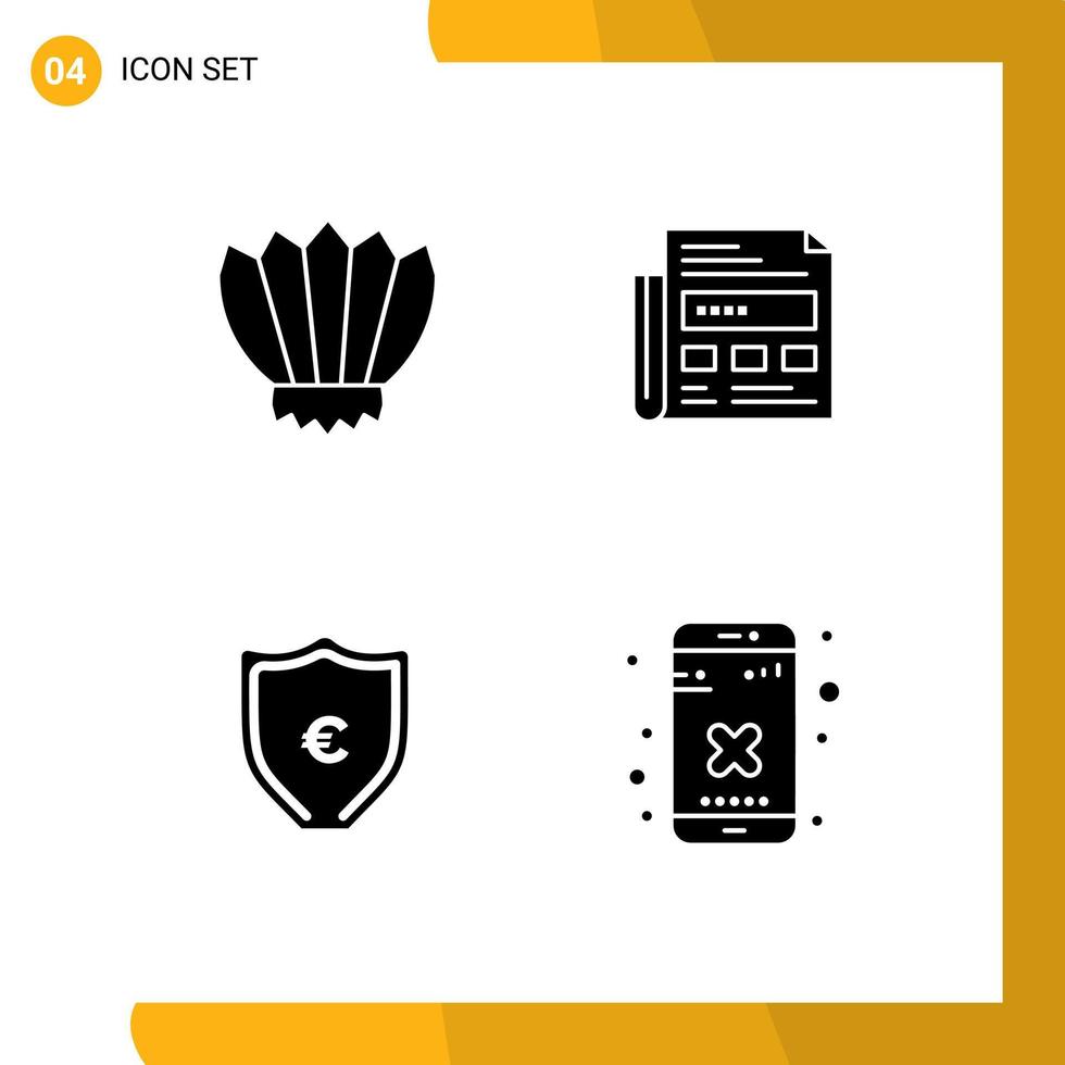 Universal Icon Symbols Group of 4 Modern Solid Glyphs of diving euro ocean ad shield Editable Vector Design Elements