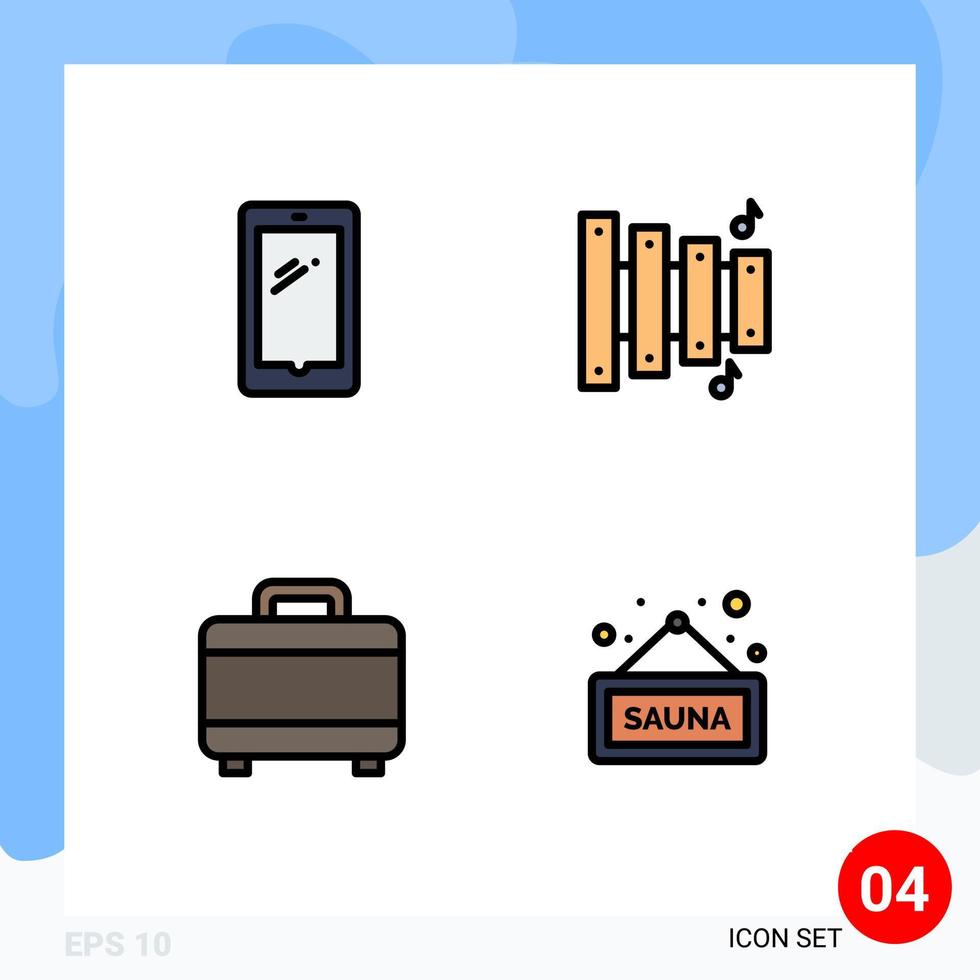 User Interface Pack of 4 Basic Filledline Flat Colors of phone project android equipment fitness Editable Vector Design Elements