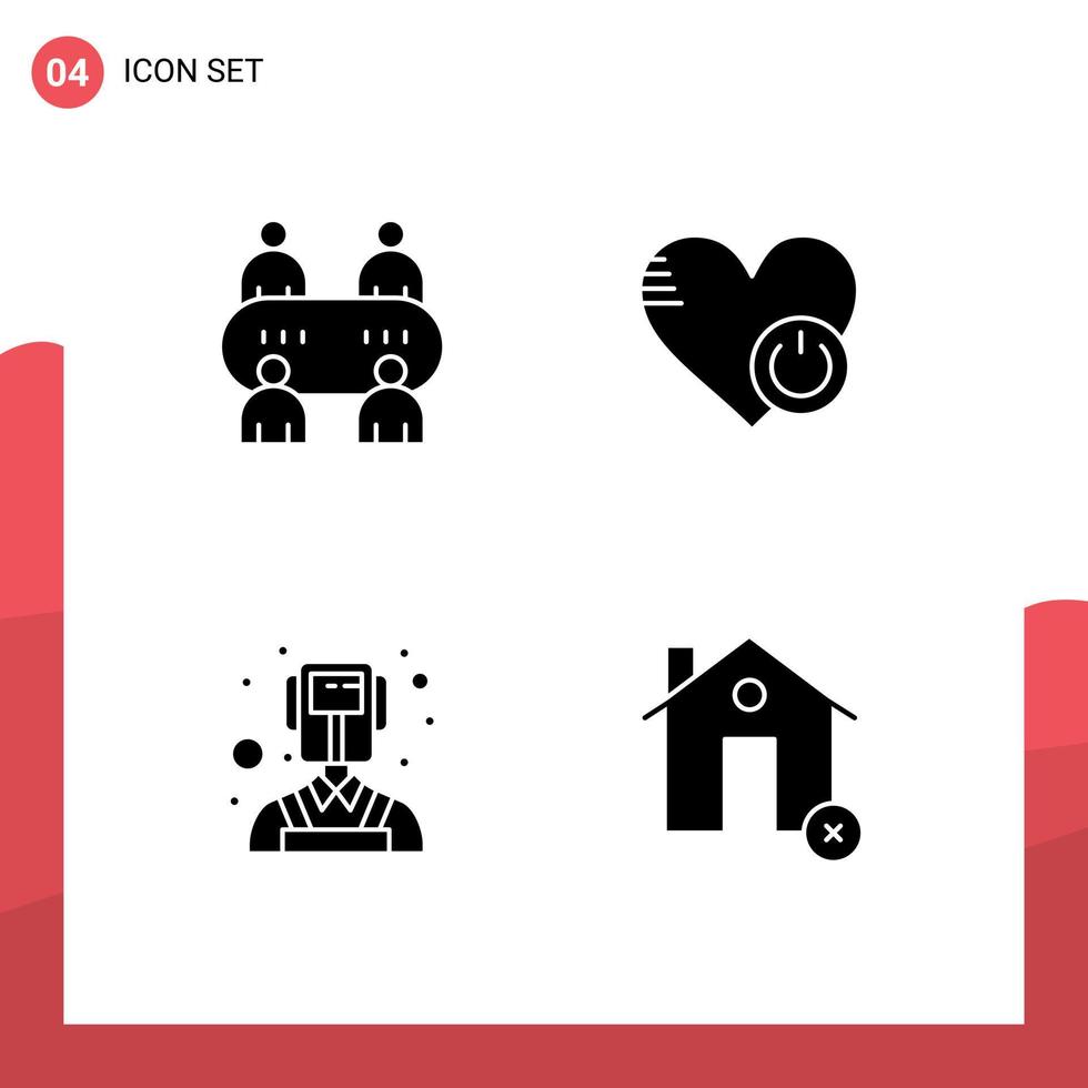 Set of 4 Vector Solid Glyphs on Grid for casino professions shutdown heart buildings Editable Vector Design Elements