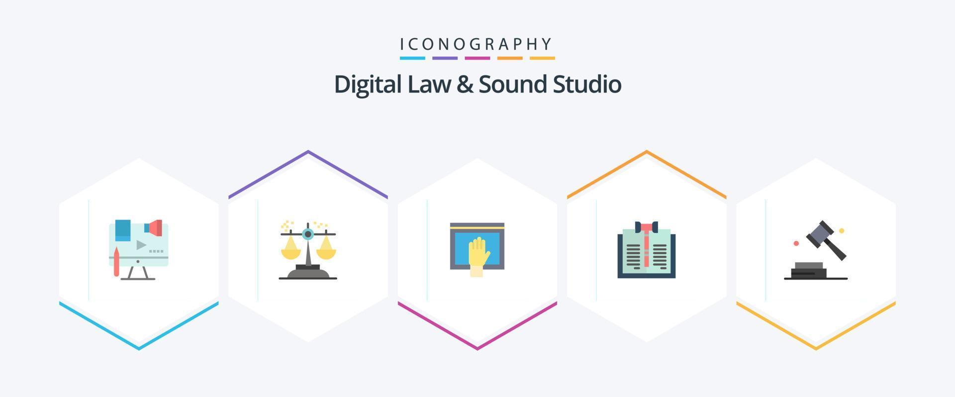 Digital Law And Sound Studio 25 Flat icon pack including digital. business. judgment. open. free vector