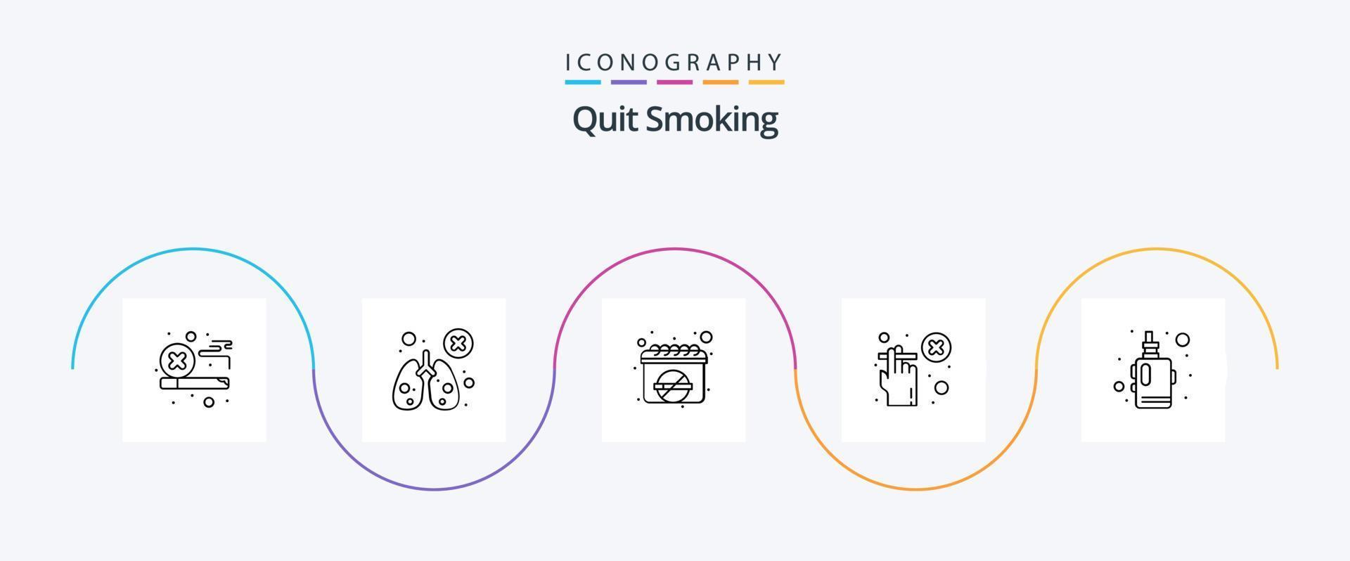 dejar de fumar paquete de iconos de la línea 5 que incluye fumar. cigarrillo. Organo. paciente fumador. fecha vector