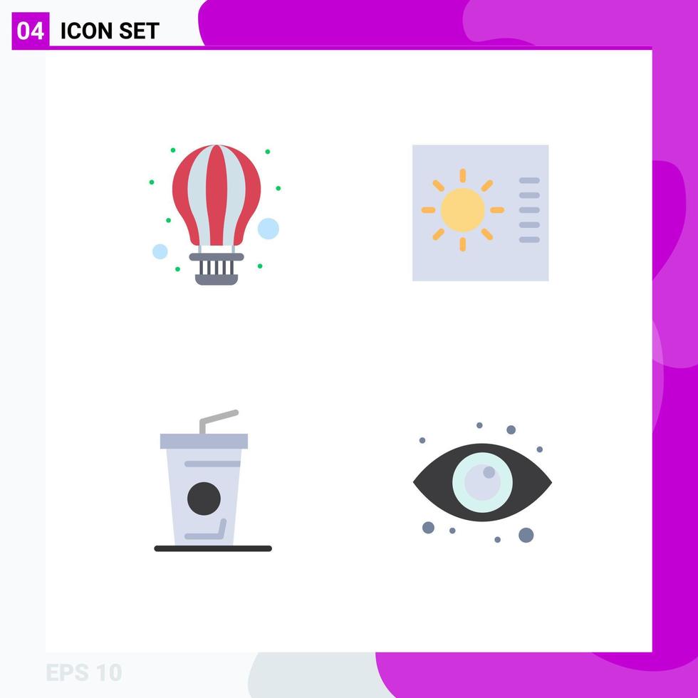 Mobile Interface Flat Icon Set of 4 Pictograms of air drink hot air layout view Editable Vector Design Elements