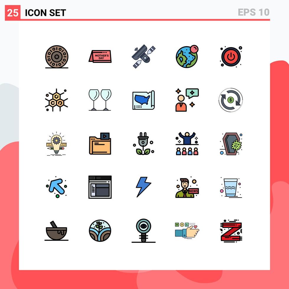 paquete de 25 modernos signos y símbolos de colores planos de línea llena para medios de impresión web, como cambiar la transmisión de la luna elementos de diseño de vectores editables de la tierra mundial
