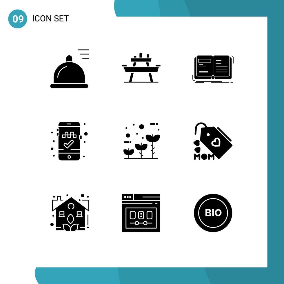 User Interface Pack of 9 Basic Solid Glyphs of friendly mobile app author online cab booking storytelling Editable Vector Design Elements