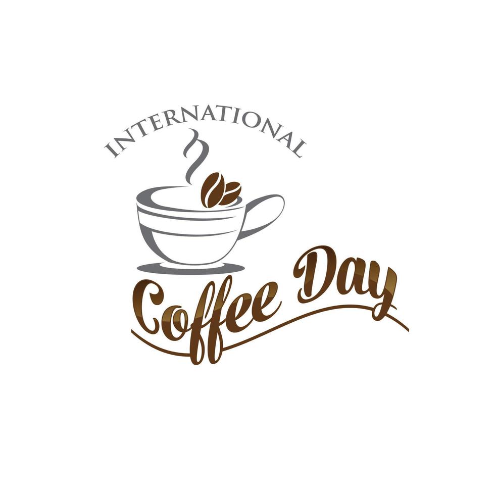 Logotipo del día internacional del café del 1 de octubre. ilustración vectorial del icono del logotipo del día mundial del café sobre fondo blanco.mapa mundial en taza de café. vector