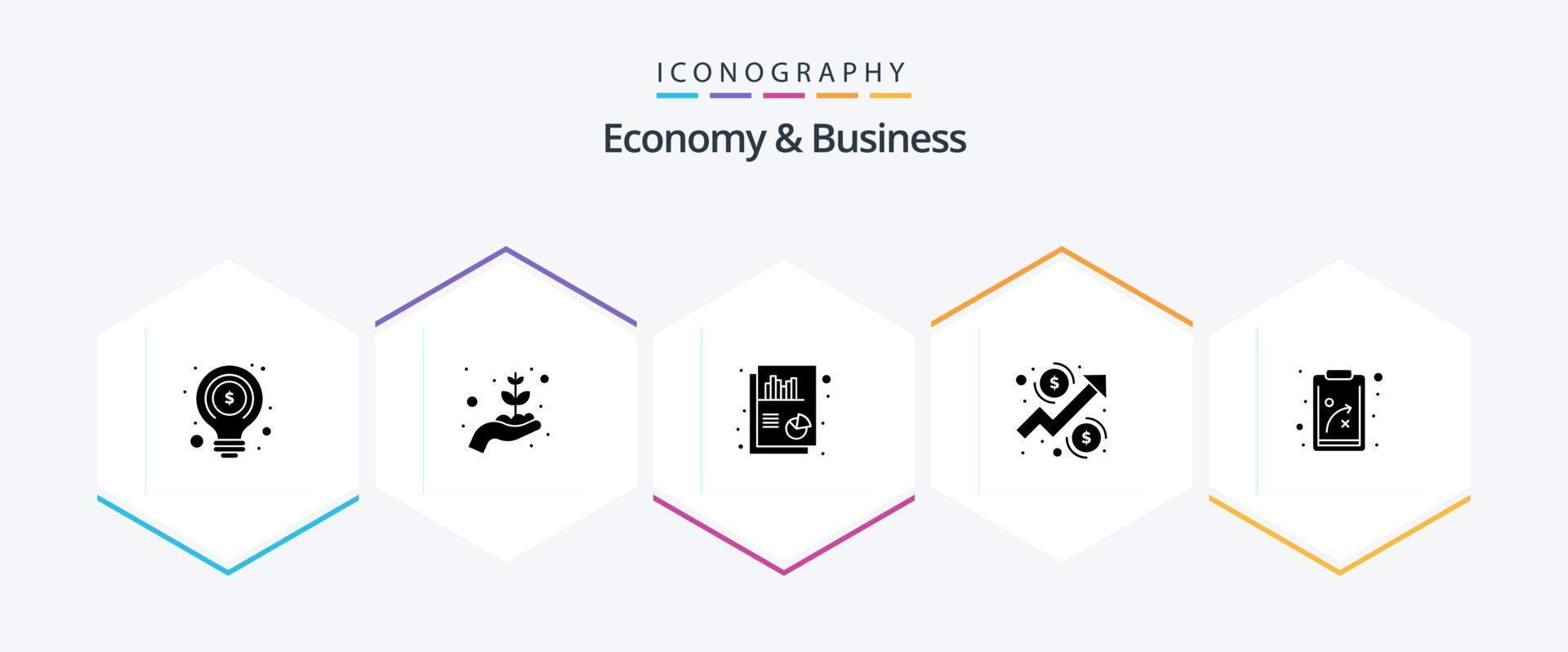 Economy And Business 25 Glyph icon pack including plan. money. chart. growth. analysis vector