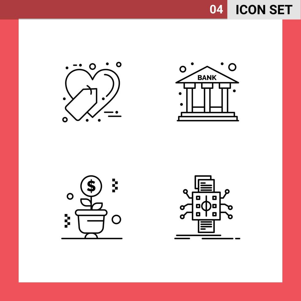 4 signos de línea universal símbolos de comercio electrónico venta de dinero etiqueta oficina olla elementos de diseño vectorial editables vector