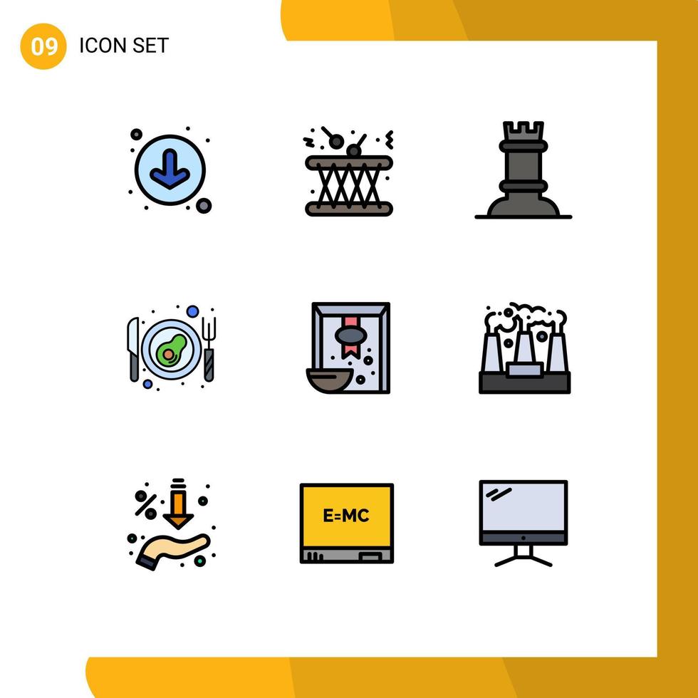 9 User Interface Filledline Flat Color Pack of modern Signs and Symbols of rice cereal chess branch breakfast Editable Vector Design Elements