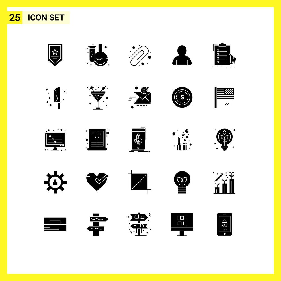 25 Thematic Vector Solid Glyphs and Editable Symbols of list check back to school checklist avatar Editable Vector Design Elements