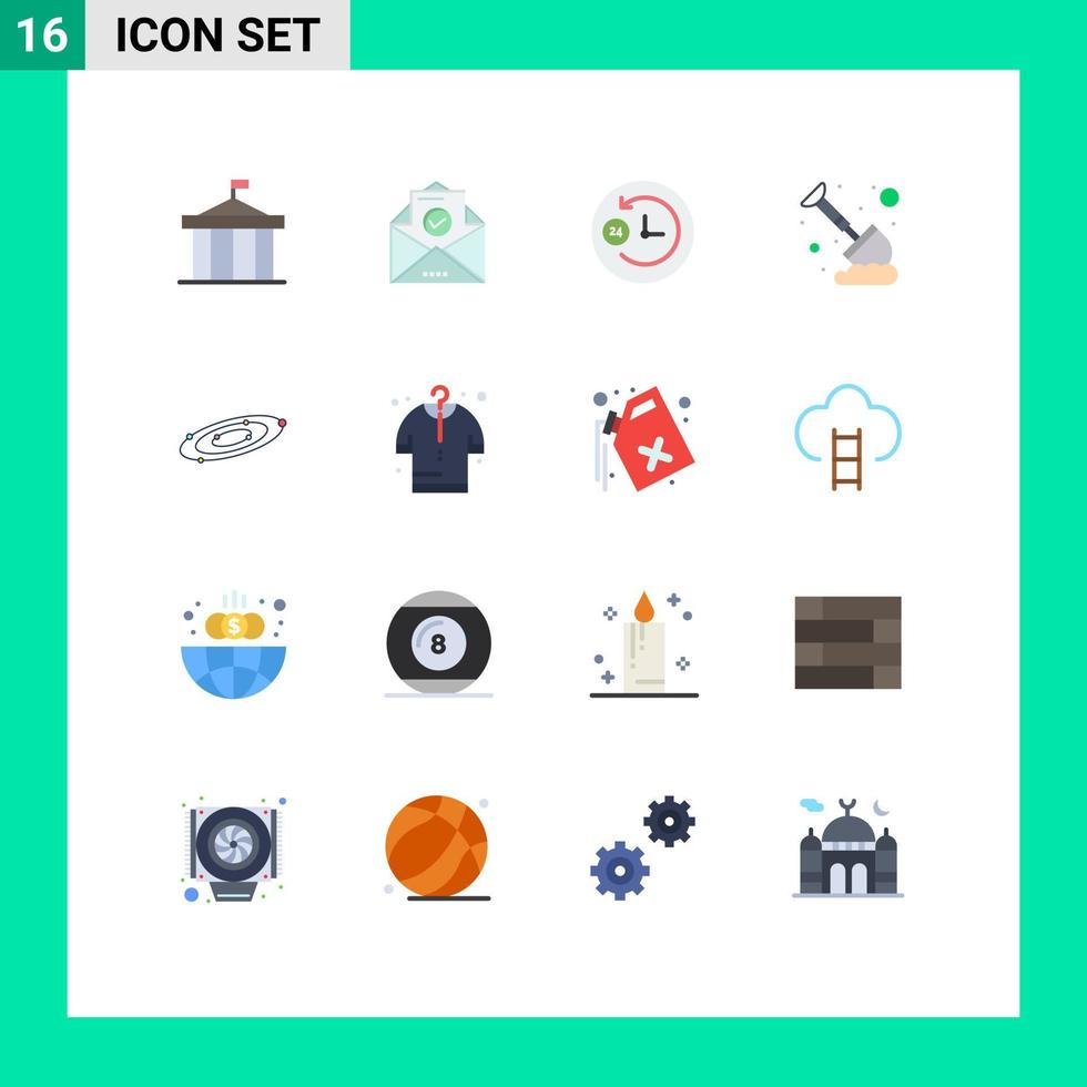 Editable Vector Line Pack of 16 Simple Flat Colors of astronomy mining education spade labour Editable Pack of Creative Vector Design Elements