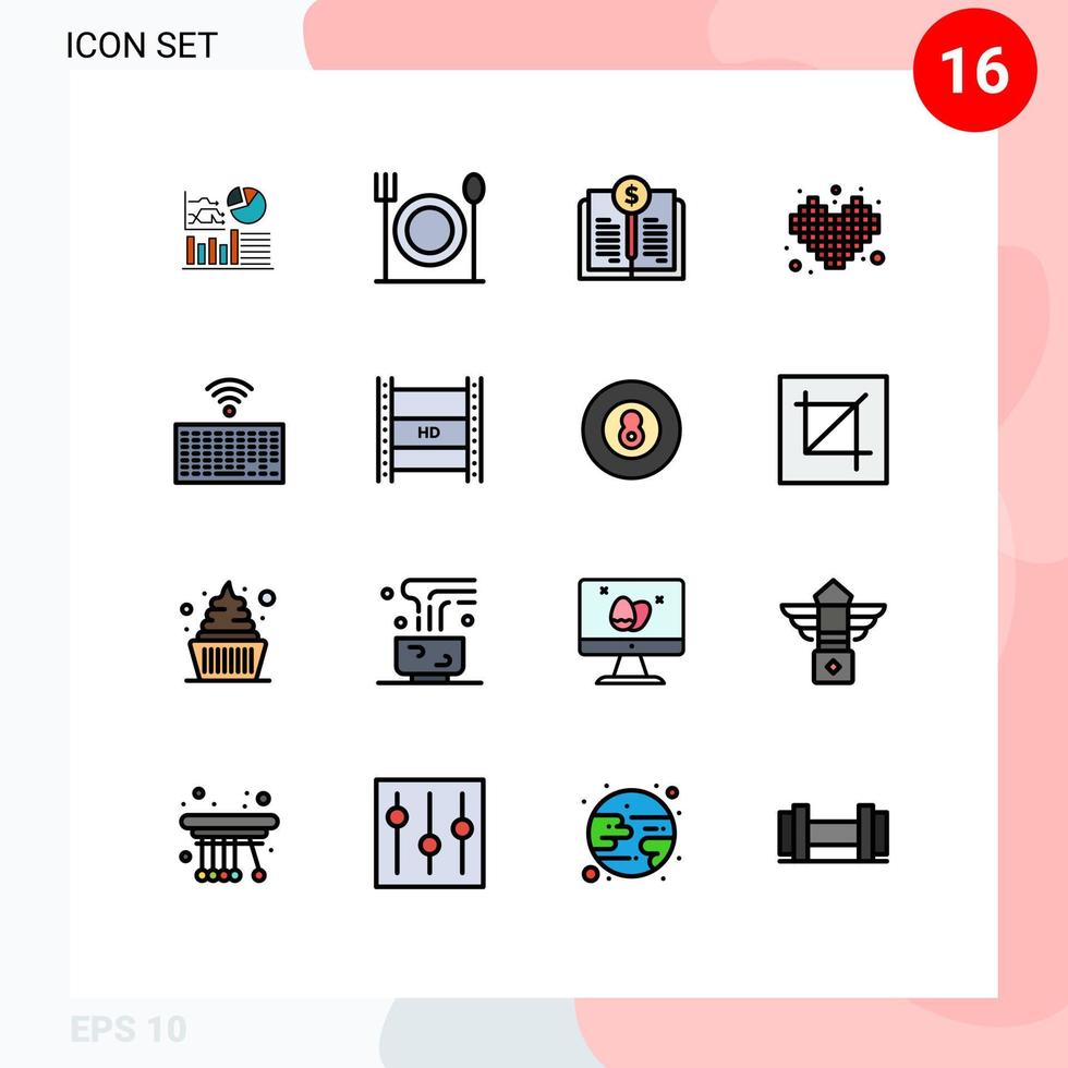 16 Flat Color Filled Line concept for Websites Mobile and Apps keys hardware book value tetris games Editable Creative Vector Design Elements