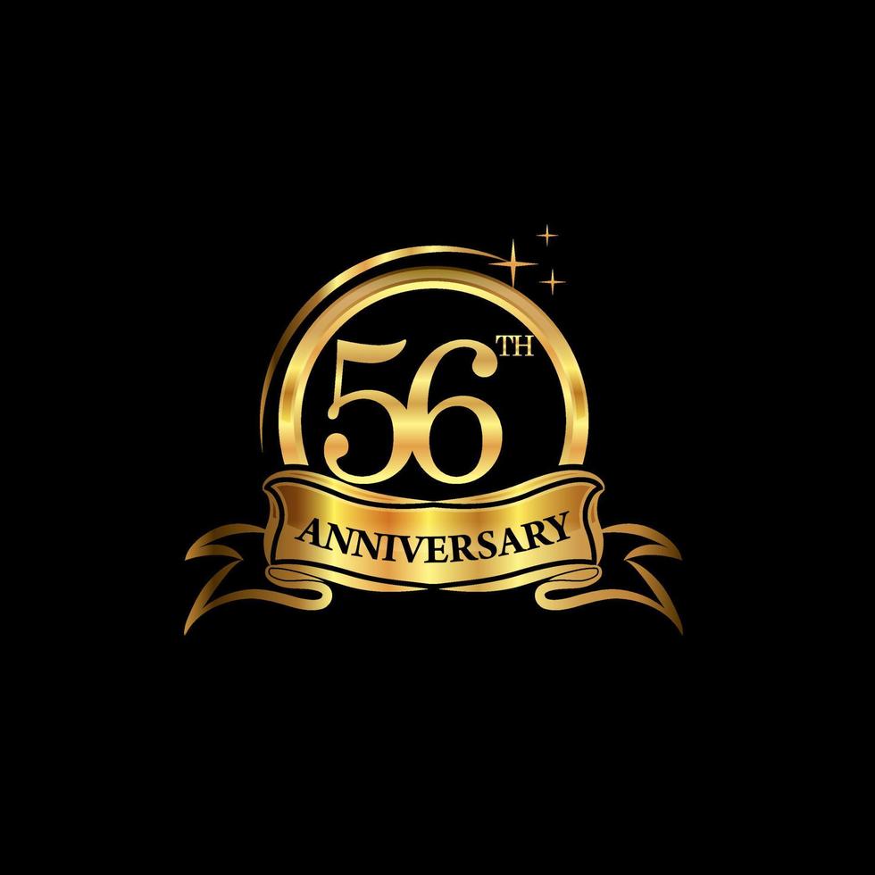 Celebración del aniversario de 56 años. aniversario elegancia clásica color dorado aislado en fondo negro, diseño vectorial para celebración, tarjeta de invitación y tarjeta de felicitación vector