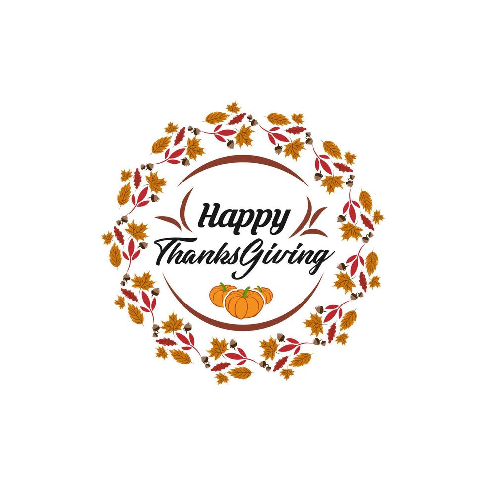 Happy thanksgiving day with autumn leaves. Hand drawn text lettering for Thanksgiving Day vector