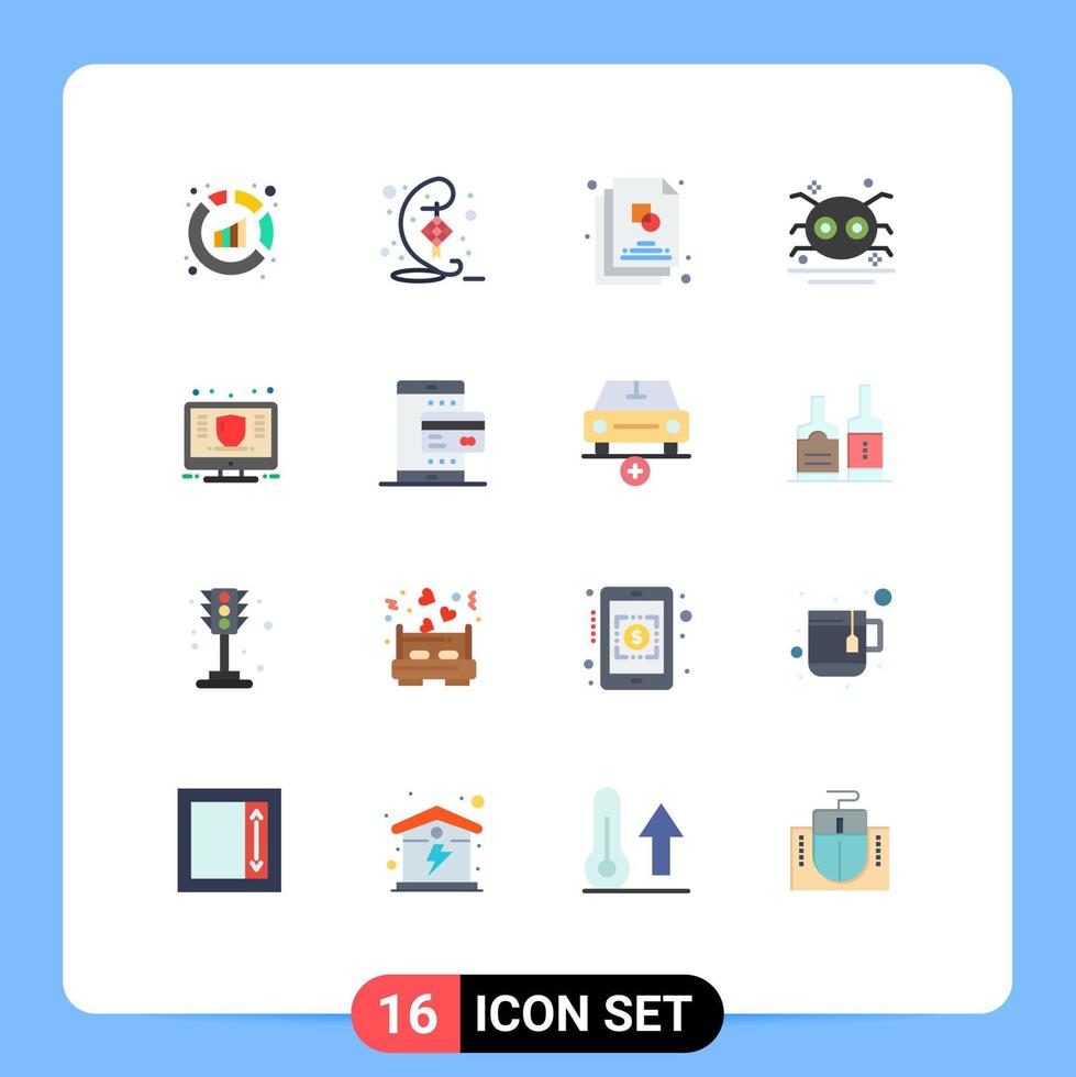 paquete de 16 signos y símbolos de colores planos modernos para medios impresos web, como el bosquejo de araña financiera, el paquete editable de elementos creativos de diseño de vectores de halloween
