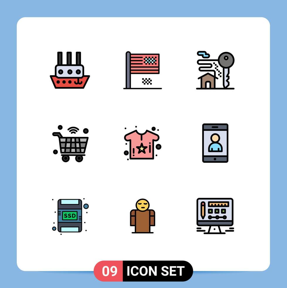 Modern Set of 9 Filledline Flat Colors Pictograph of wifi internet of things flag internet real estate Editable Vector Design Elements