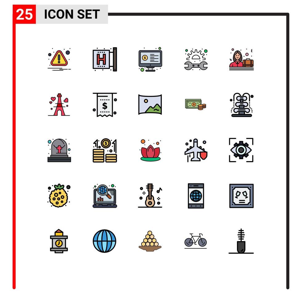 Set of 25 Modern UI Icons Symbols Signs for spanner mechanic health gear screen Editable Vector Design Elements