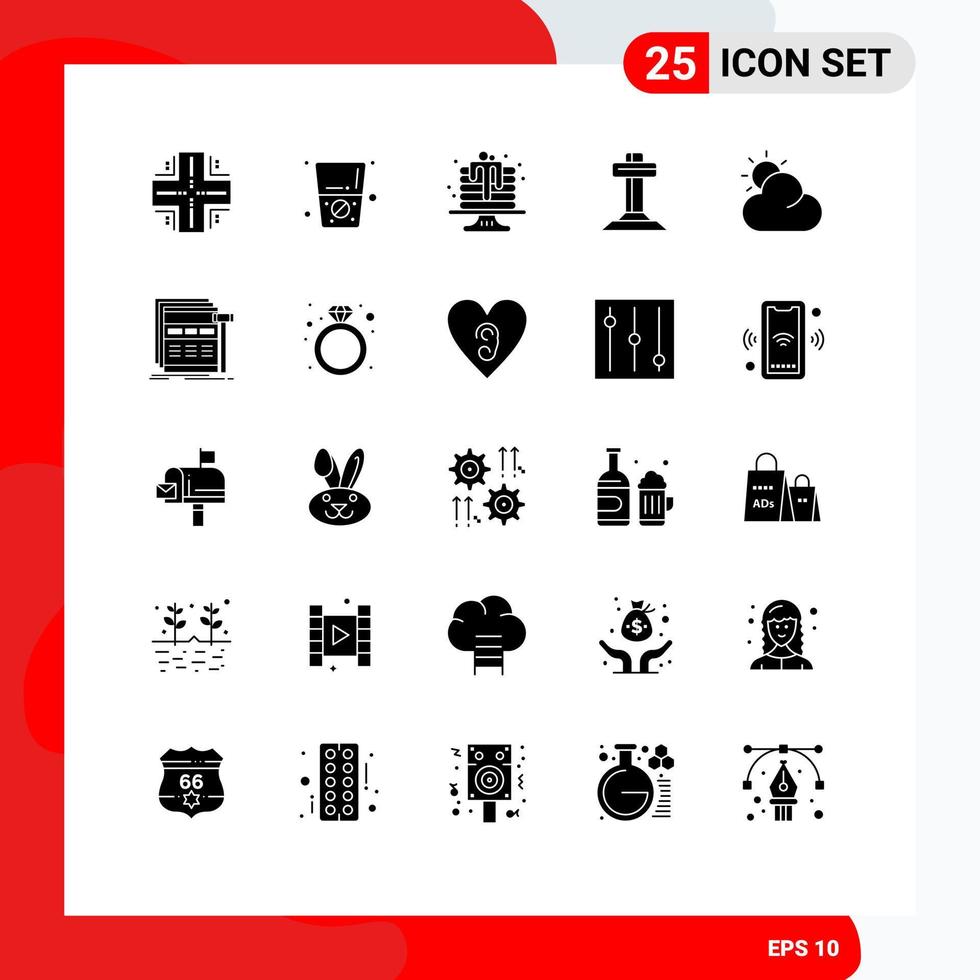 Solid Glyph Pack of 25 Universal Symbols of weather easter baking cross celebration Editable Vector Design Elements
