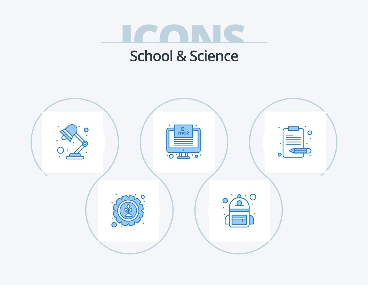 School And Science Blue Icon Pack 5 Icon Design. content. lamp. formula. monitor vector
