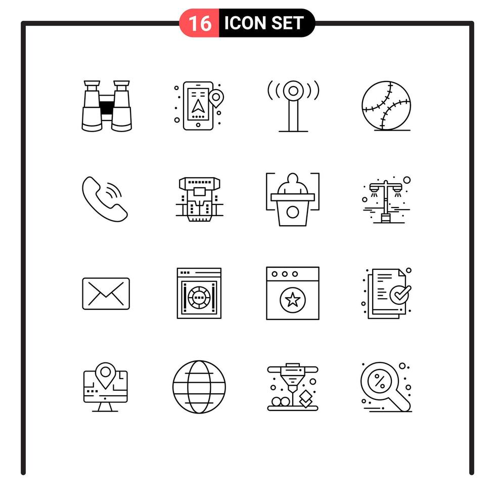 16 Universal Outlines Set for Web and Mobile Applications box communication signal call mens day Editable Vector Design Elements