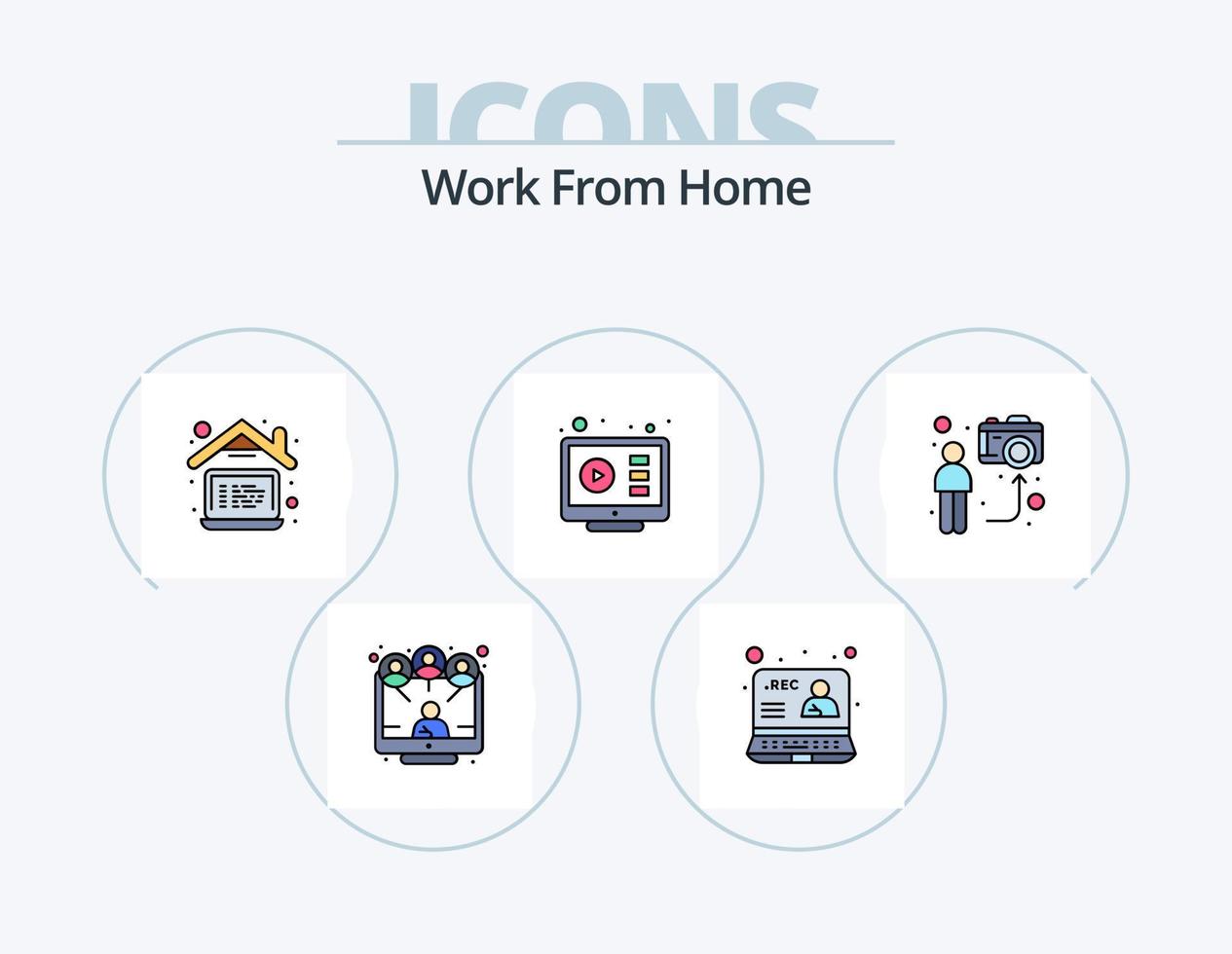Work From Home Line Filled Icon Pack 5 Icon Design. house. building. worker. sharing online. file sharing vector