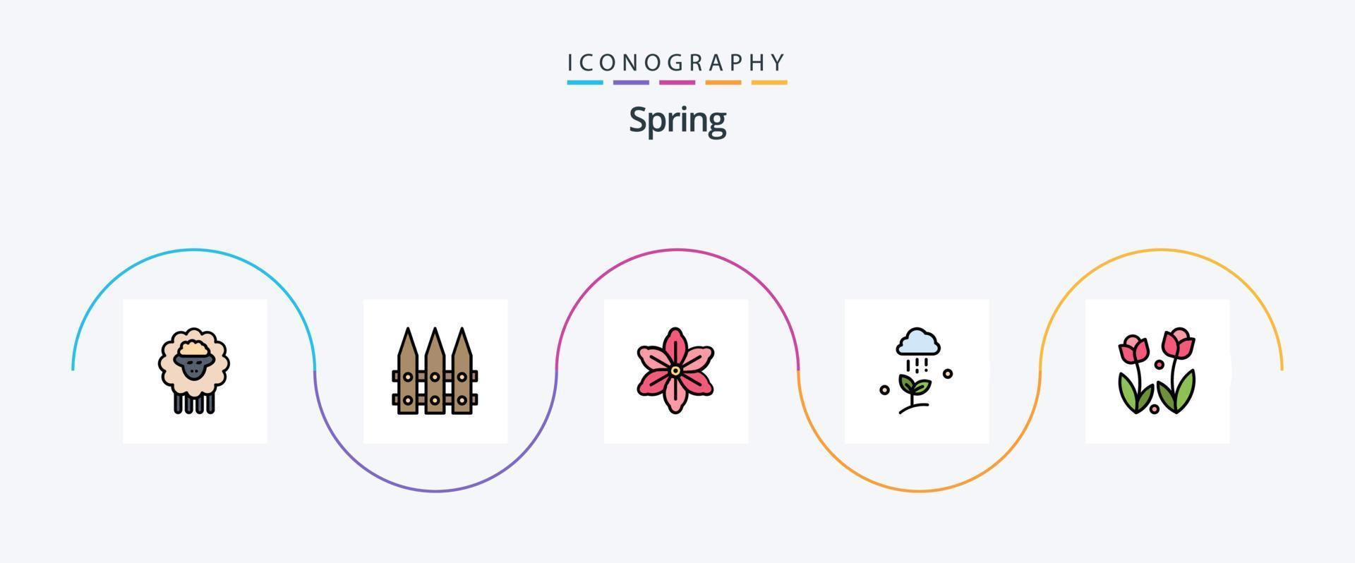 Spring Line Filled Flat 5 Icon Pack Including flora. spring. flower. nature. cloud rain vector