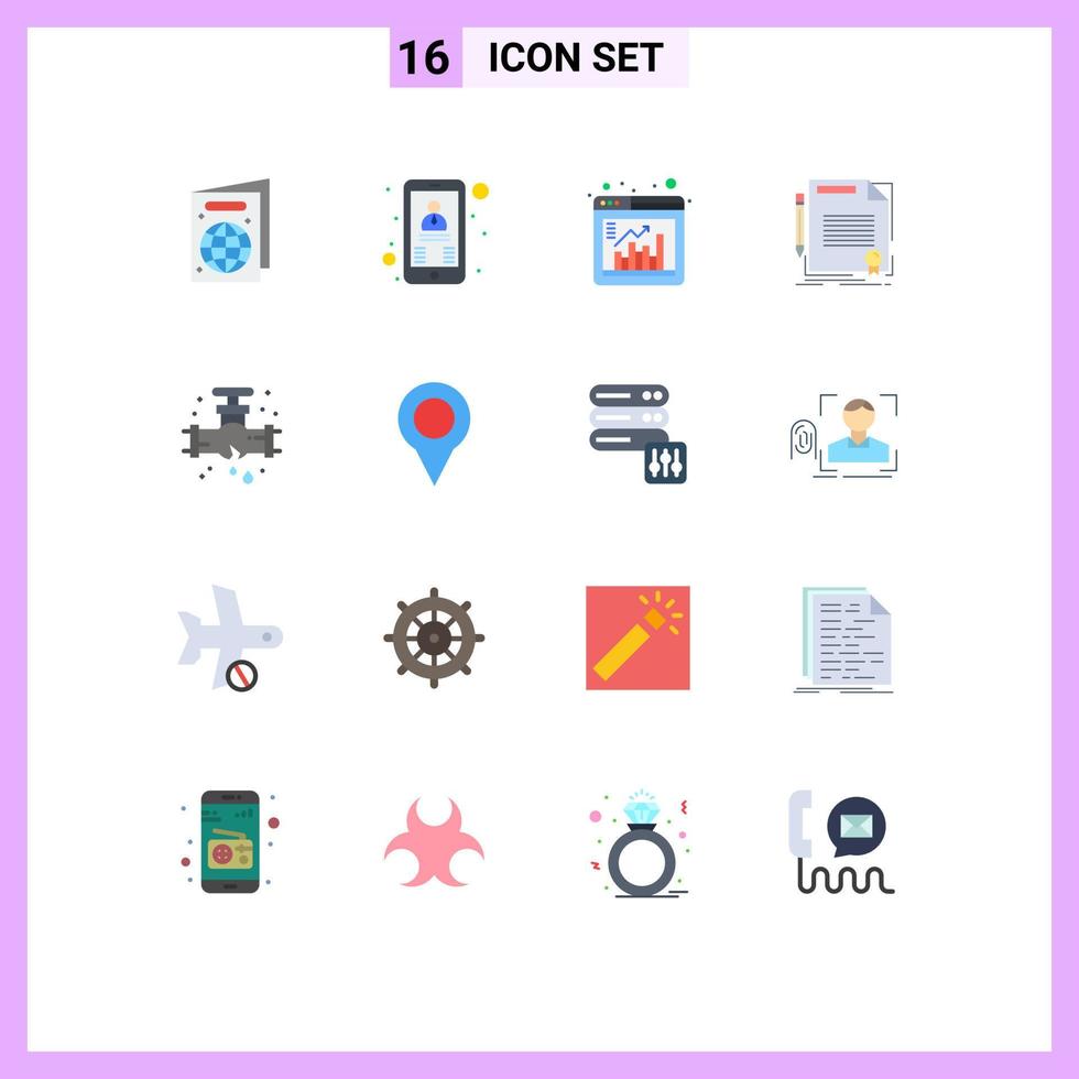 Flat Color Pack of 16 Universal Symbols of mechanical paper bar document contract Editable Pack of Creative Vector Design Elements