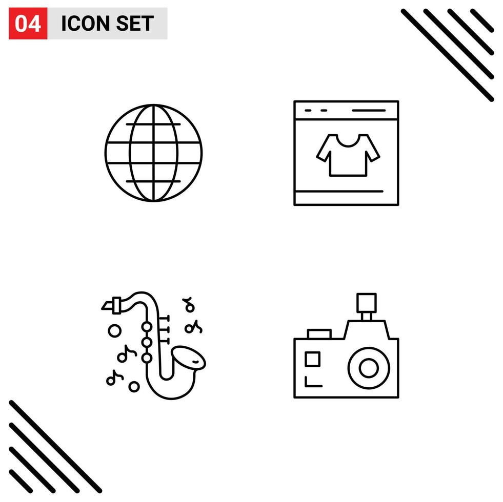 Universal Icon Symbols Group of 4 Modern Filledline Flat Colors of world instrument security online saxophone Editable Vector Design Elements