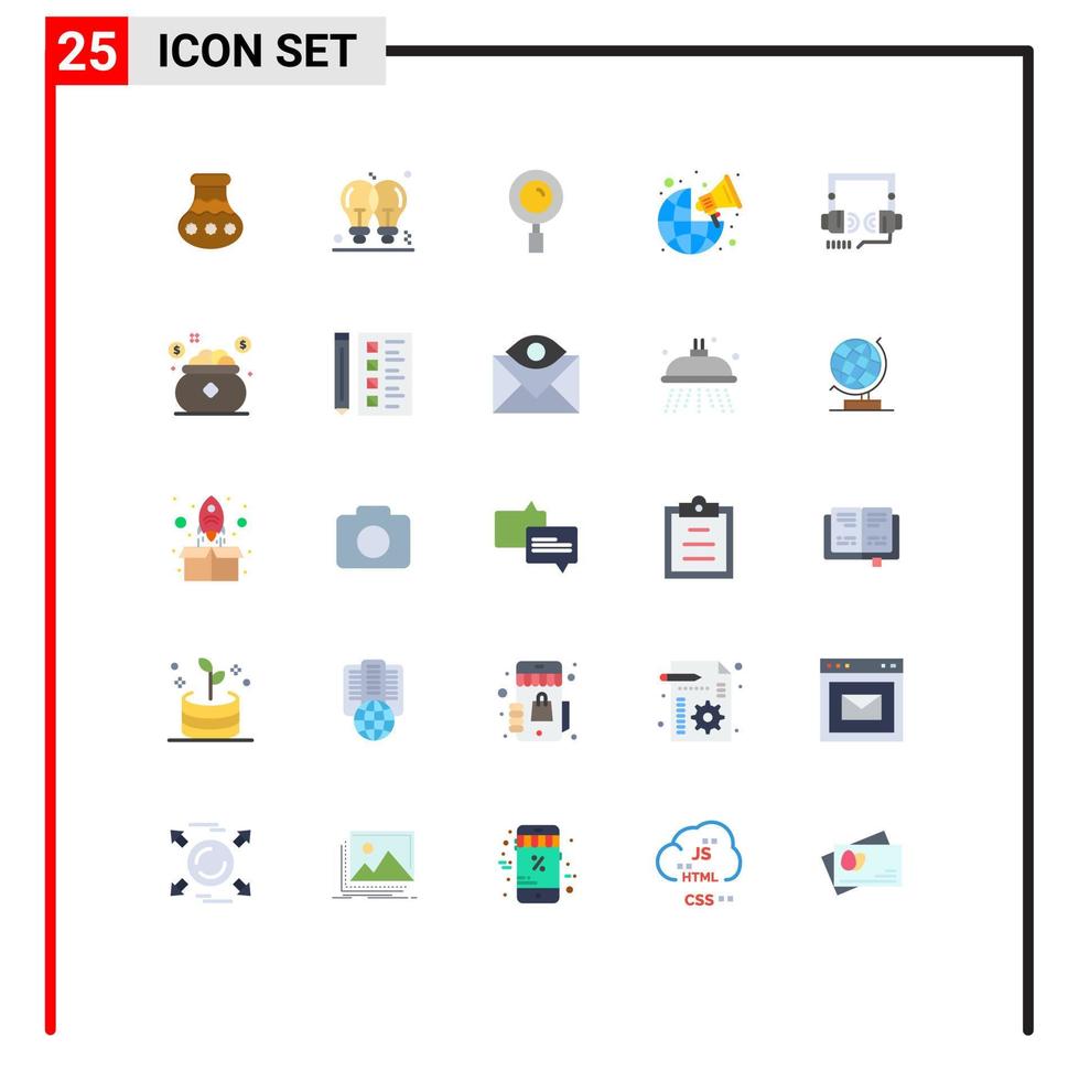 25 Creative Icons Modern Signs and Symbols of worldwide global light bulb broadcast magnifying Editable Vector Design Elements