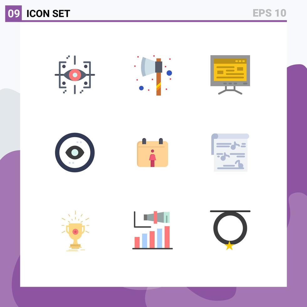 Modern Set of 9 Flat Colors and symbols such as female view online ui eye Editable Vector Design Elements