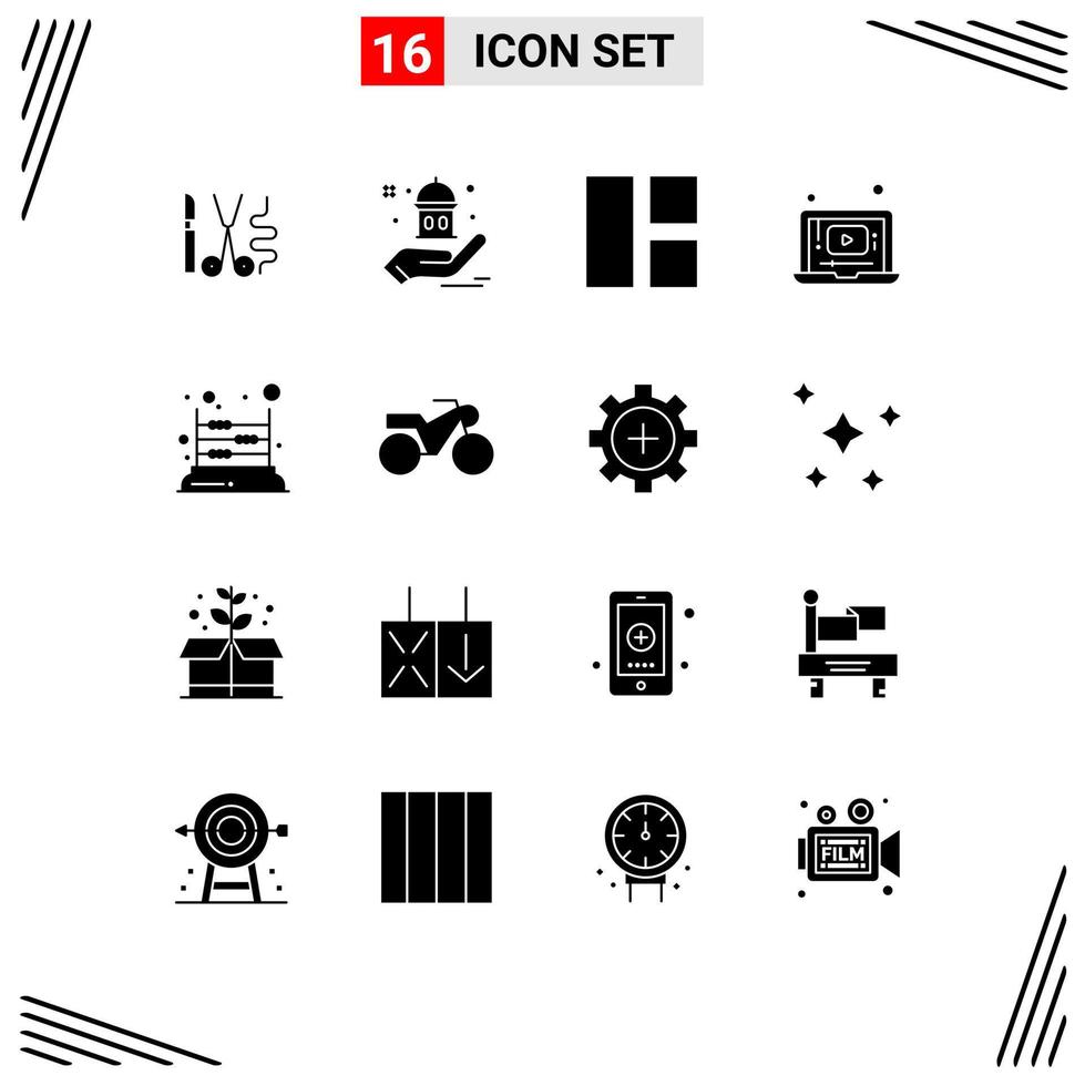 Modern Set of 16 Solid Glyphs and symbols such as kids music collage player laptop Editable Vector Design Elements