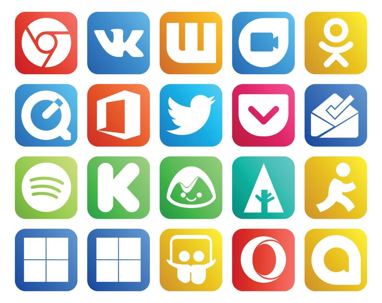 20 Social Media Icon Pack Including slideshare aim tweet forrst kickstarter vector