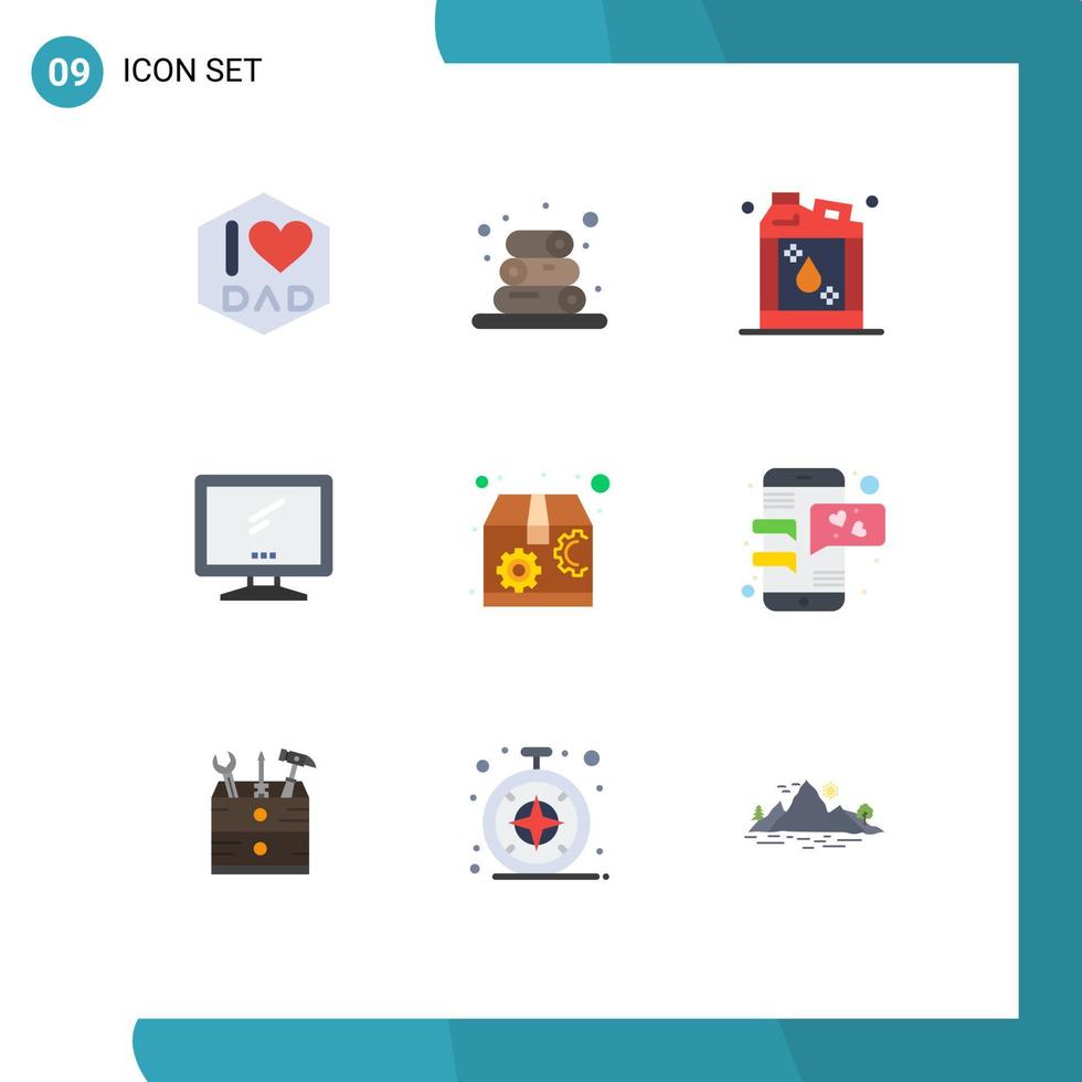 Pictogram Set of 9 Simple Flat Colors of seo marketing kerosene pc device Editable Vector Design Elements