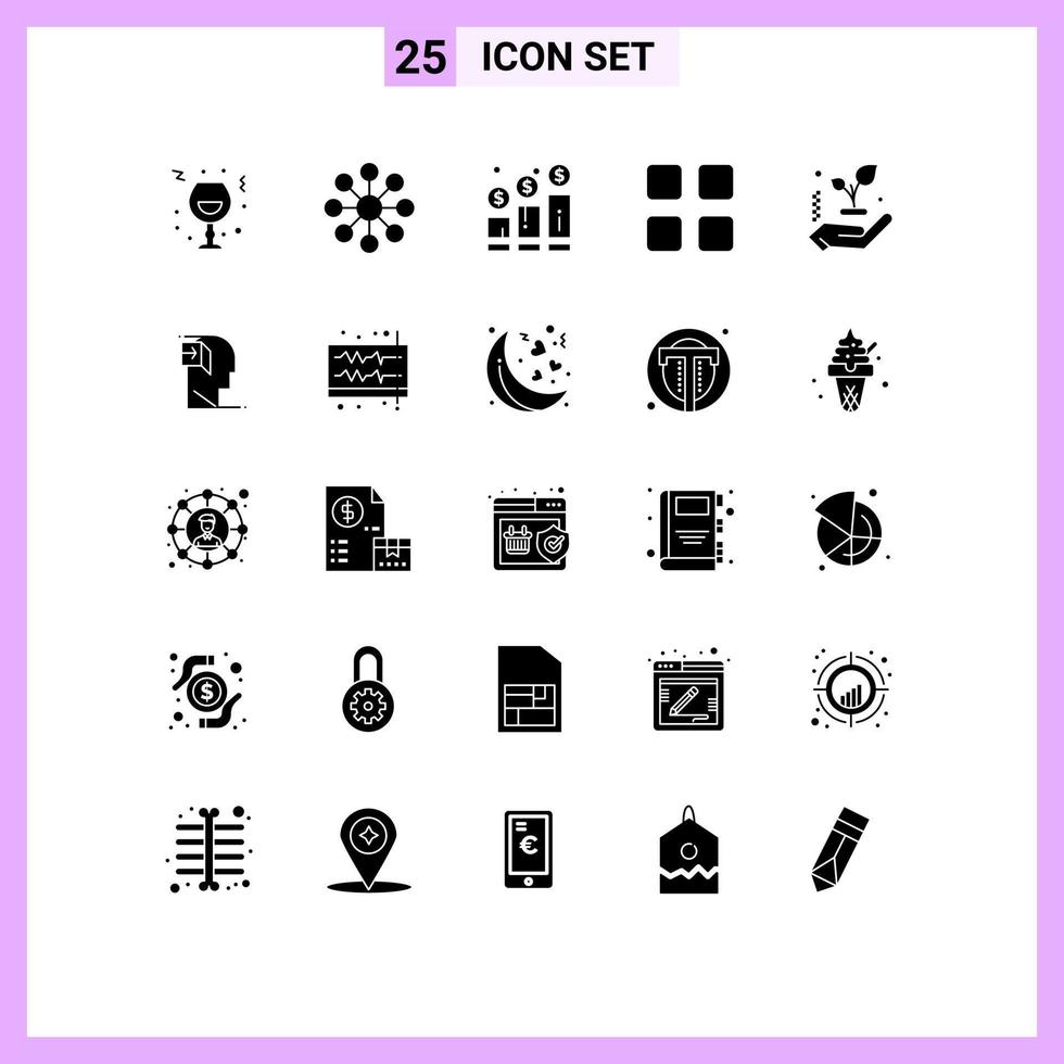 25 User Interface Solid Glyph Pack of modern Signs and Symbols of hand education growth calculator money Editable Vector Design Elements