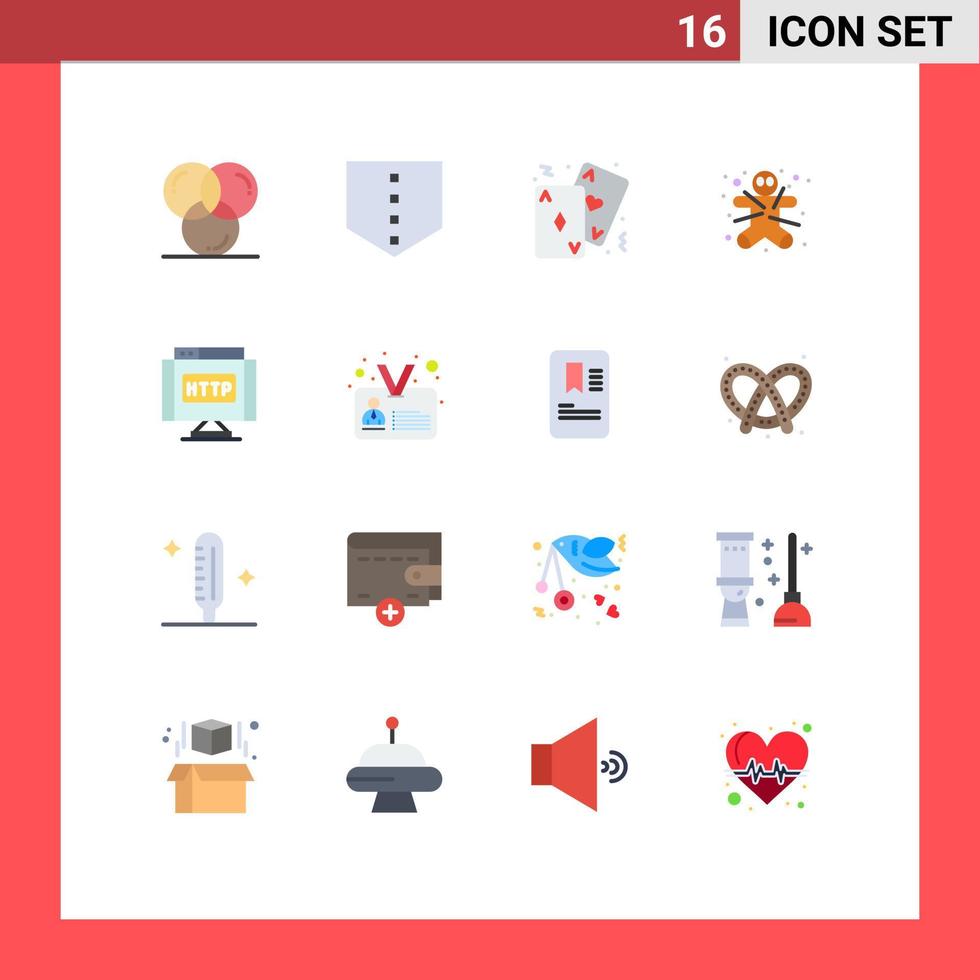 Group of 16 Flat Colors Signs and Symbols for http halloween game gingerbread man cookie Editable Pack of Creative Vector Design Elements