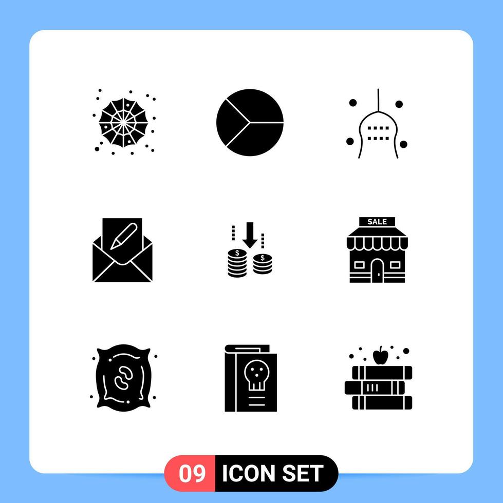 Modern Set of 9 Solid Glyphs Pictograph of envelope edit pie compose tradition Editable Vector Design Elements