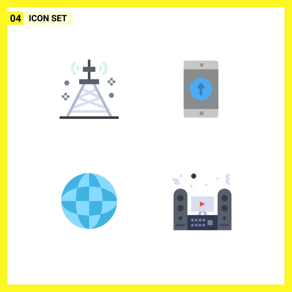 conjunto de 4 paquetes de iconos planos comerciales para comunicaciones enviadas tecnología geografía móvil elementos de diseño vectorial editables vector