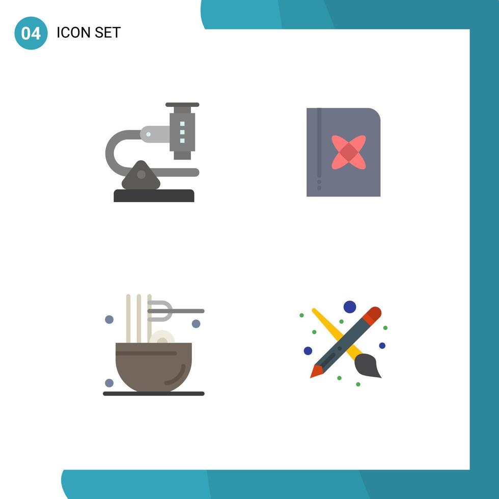 User Interface Pack of 4 Basic Flat Icons of chemistry cooking microscope formula food Editable Vector Design Elements