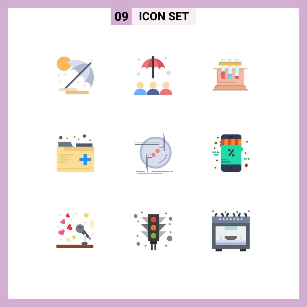 Universal Icon Symbols Group of 9 Modern Flat Colors of connection chain test records health Editable Vector Design Elements